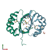 PDB entry 3bf4 coloured by chain, front view.