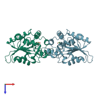 PDB entry 3bf8 coloured by chain, top view.