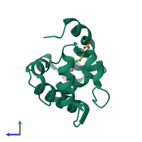 PDB entry 3bfa coloured by chain, side view.