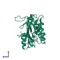 PDB entry 3bfm coloured by chain, side view.