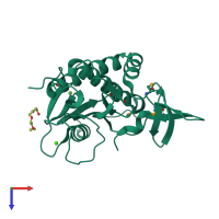 PDB entry 3bfm coloured by chain, top view.