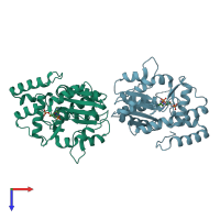 PDB entry 3bfx coloured by chain, top view.