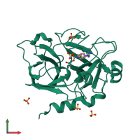 PDB entry 3bg8 coloured by chain, front view.