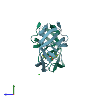 PDB entry 3bgc coloured by chain, side view.