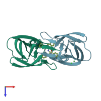 PDB entry 3bgc coloured by chain, top view.