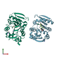 PDB entry 3bgd coloured by chain, front view.