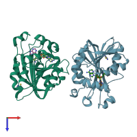 PDB entry 3bgd coloured by chain, top view.