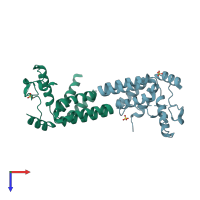 PDB entry 3bge coloured by chain, top view.