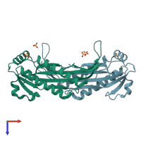 PDB entry 3bgh coloured by chain, top view.