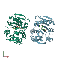 PDB entry 3bgi coloured by chain, front view.