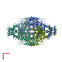 PDB entry 3bgl coloured by chain, top view.