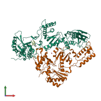PDB entry 3bgr coloured by chain, front view.