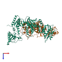 PDB entry 3bgr coloured by chain, top view.