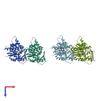 PDB entry 3bgv coloured by chain, top view.