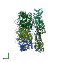 PDB entry 3bgw coloured by chain, side view.