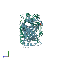 PDB entry 3bgy coloured by chain, side view.