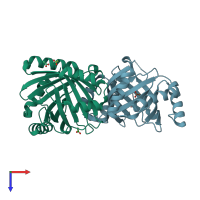 PDB entry 3bgy coloured by chain, top view.