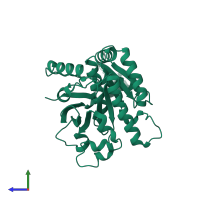 PDB entry 3bh0 coloured by chain, side view.
