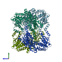 PDB entry 3bh1 coloured by chain, side view.
