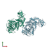 PDB entry 3bh4 coloured by chain, front view.
