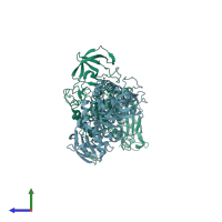 PDB entry 3bh4 coloured by chain, side view.