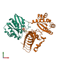 PDB entry 3bh6 coloured by chain, front view.