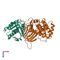 PDB entry 3bh6 coloured by chain, top view.