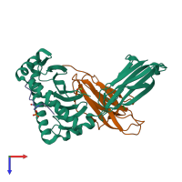 PDB entry 3bh8 coloured by chain, top view.