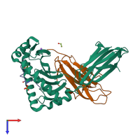 PDB entry 3bh9 coloured by chain, top view.