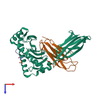 PDB entry 3bhb coloured by chain, top view.