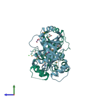 PDB entry 3bhd coloured by chain, side view.