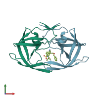 PDB entry 3bhe coloured by chain, front view.