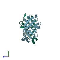PDB entry 3bhe coloured by chain, side view.