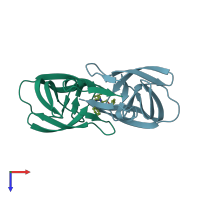 PDB entry 3bhe coloured by chain, top view.