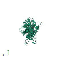 PDB entry 3bhg coloured by chain, side view.