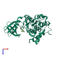 Monomeric assembly 2 of PDB entry 3bhh coloured by chemically distinct molecules, top view.