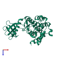 Monomeric assembly 3 of PDB entry 3bhh coloured by chemically distinct molecules, top view.