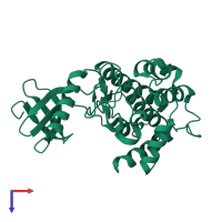 Monomeric assembly 4 of PDB entry 3bhh coloured by chemically distinct molecules, top view.