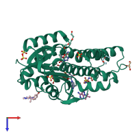 PDB entry 3bhj coloured by chain, top view.