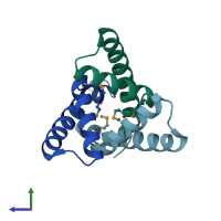 PDB entry 3bhp coloured by chain, side view.