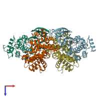 PDB entry 3bhv coloured by chain, top view.