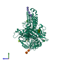 PDB entry 3bhx coloured by chain, side view.