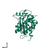 PDB entry 3bhy coloured by chain, side view.