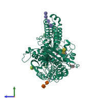 PDB entry 3bi1 coloured by chain, side view.