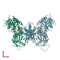 PDB entry 3bi2 coloured by chain, front view.
