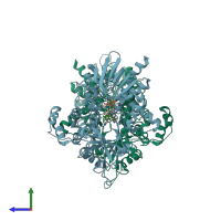 PDB entry 3bi2 coloured by chain, side view.