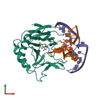 PDB entry 3bi3 coloured by chain, front view.