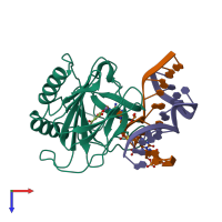 PDB entry 3bi3 coloured by chain, top view.