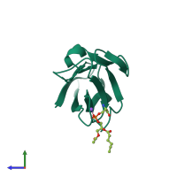 PDB entry 3bib coloured by chain, side view.