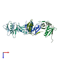 PDB entry 3bid coloured by chain, top view.